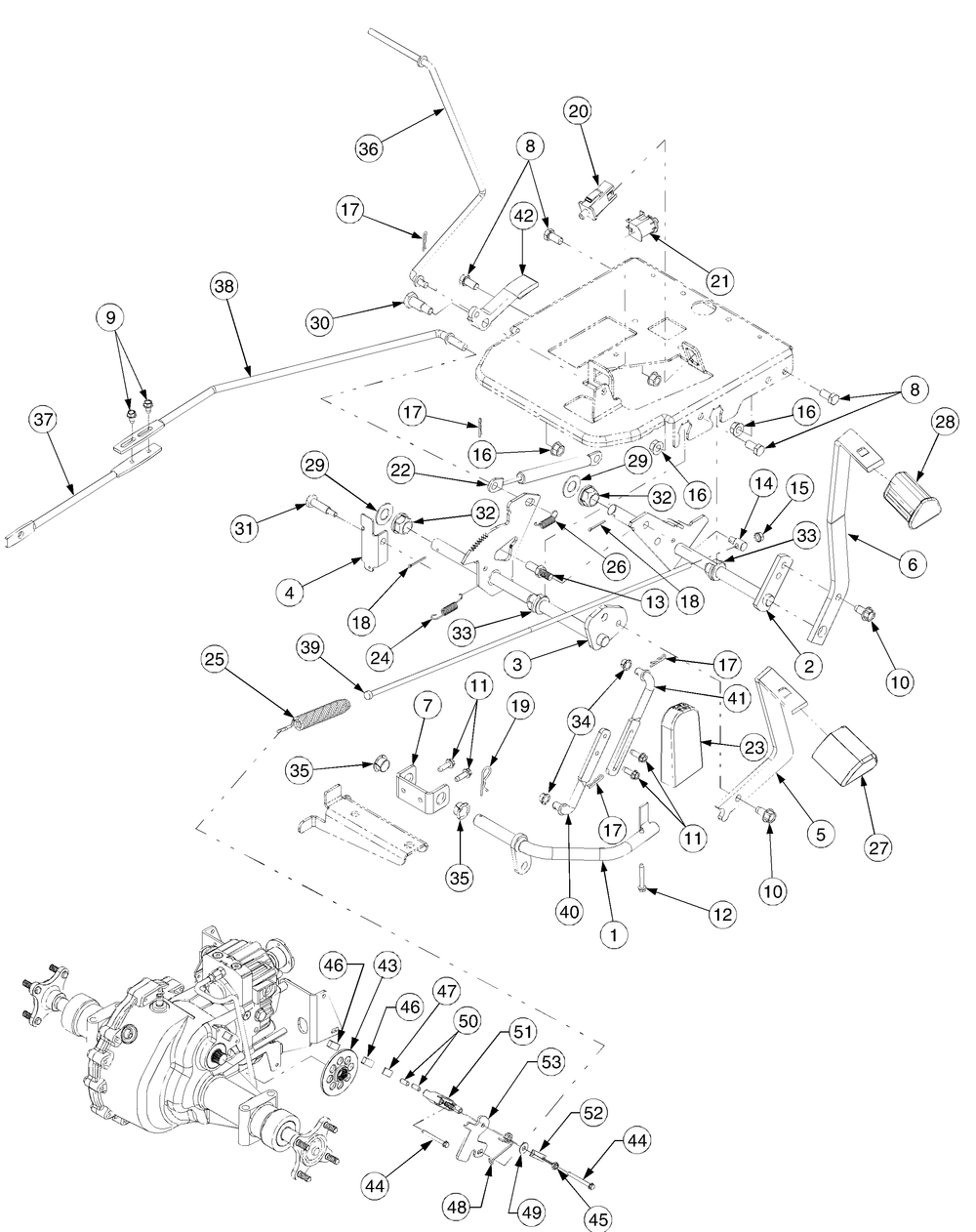 Brake And Control Pedals Mfg Date K016 And Before Diagram and Parts List for GT2550 K015-K018-14A2E7P710 Cub Cadet Lawn Tractor